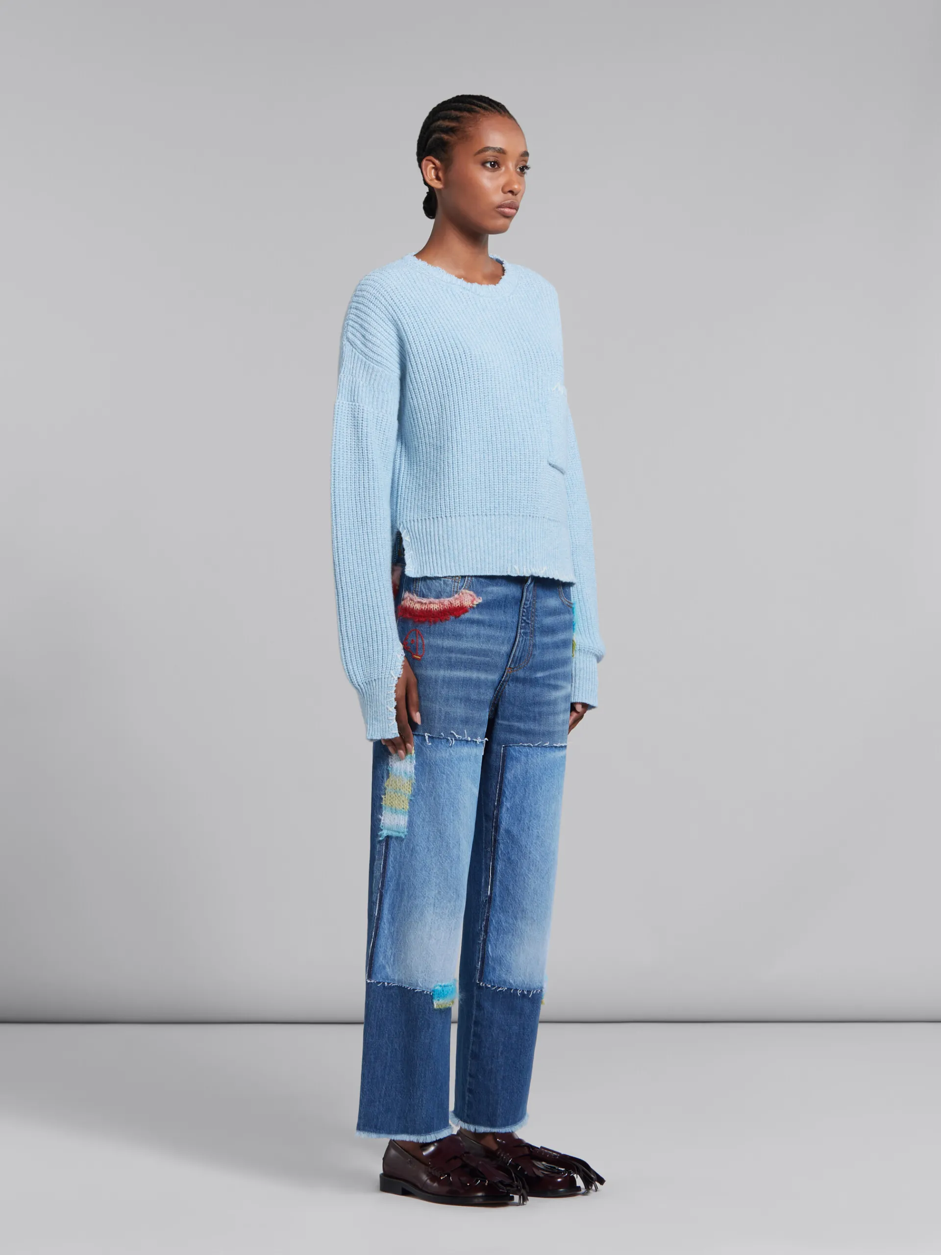 Knitwear>Marni Blue Mouliné Jumper With Mending ILLUSIONBLUE