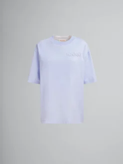 Tops & T-Shirts>Marni Blue Organic Cotton Boxy T-shirt With Padded Logo ILLUSIONBLUE