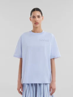Tops & T-Shirts>Marni Blue Organic Cotton Boxy T-shirt With Padded Logo ILLUSIONBLUE