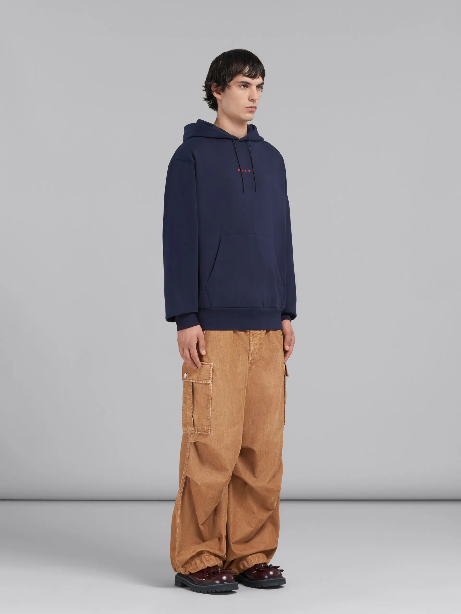 Sweatshirts>Marni Blue Organic Cotton Hoodie With Print BLUMARINE