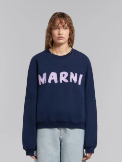 Sweatshirts>Marni Blue Organic Cotton Sweatshirt With Print BLUE KYANITE