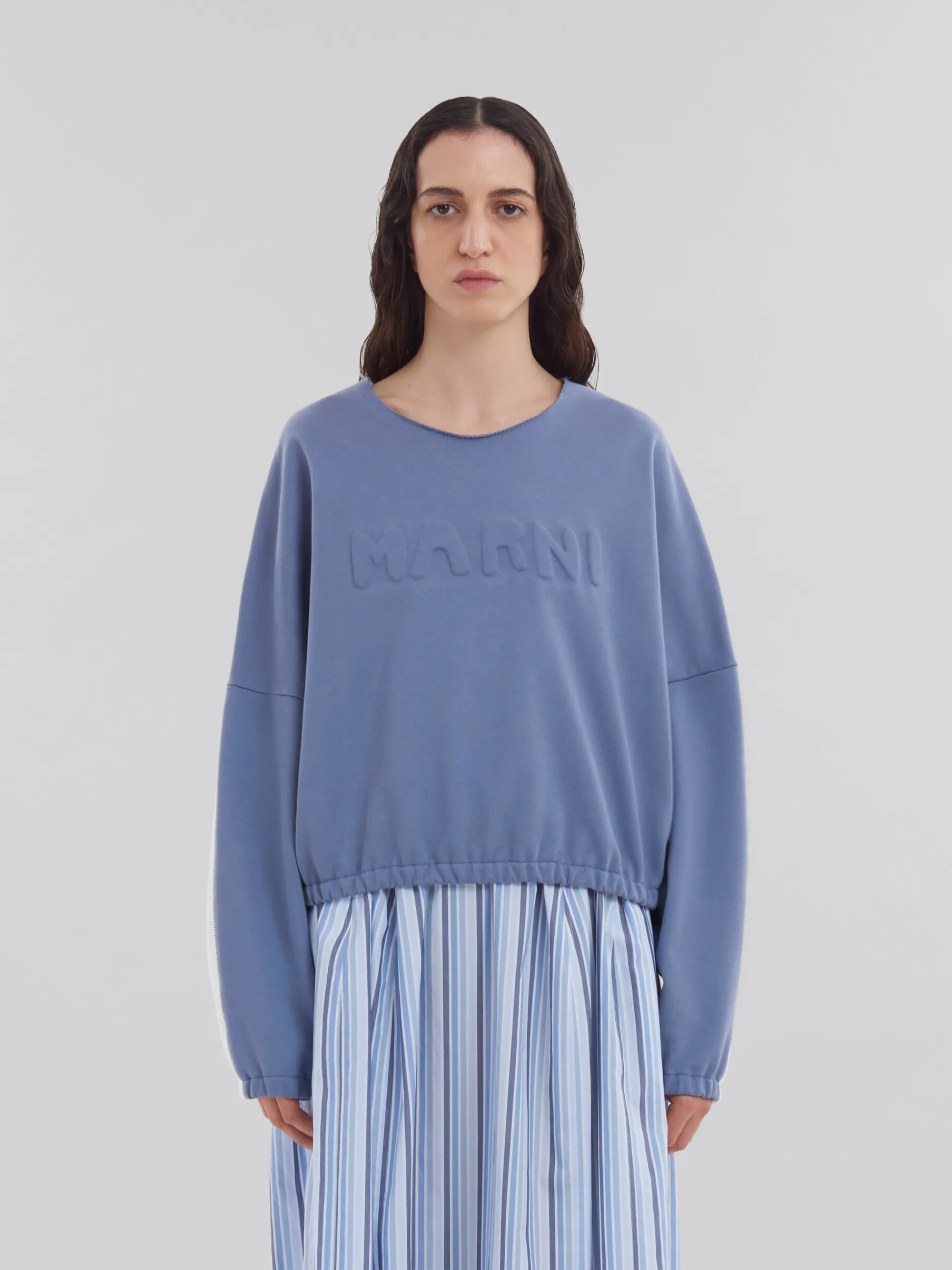 Sweatshirts>Marni Blue Organic Cotton Sweatshirt With Padded Logo SHADOW