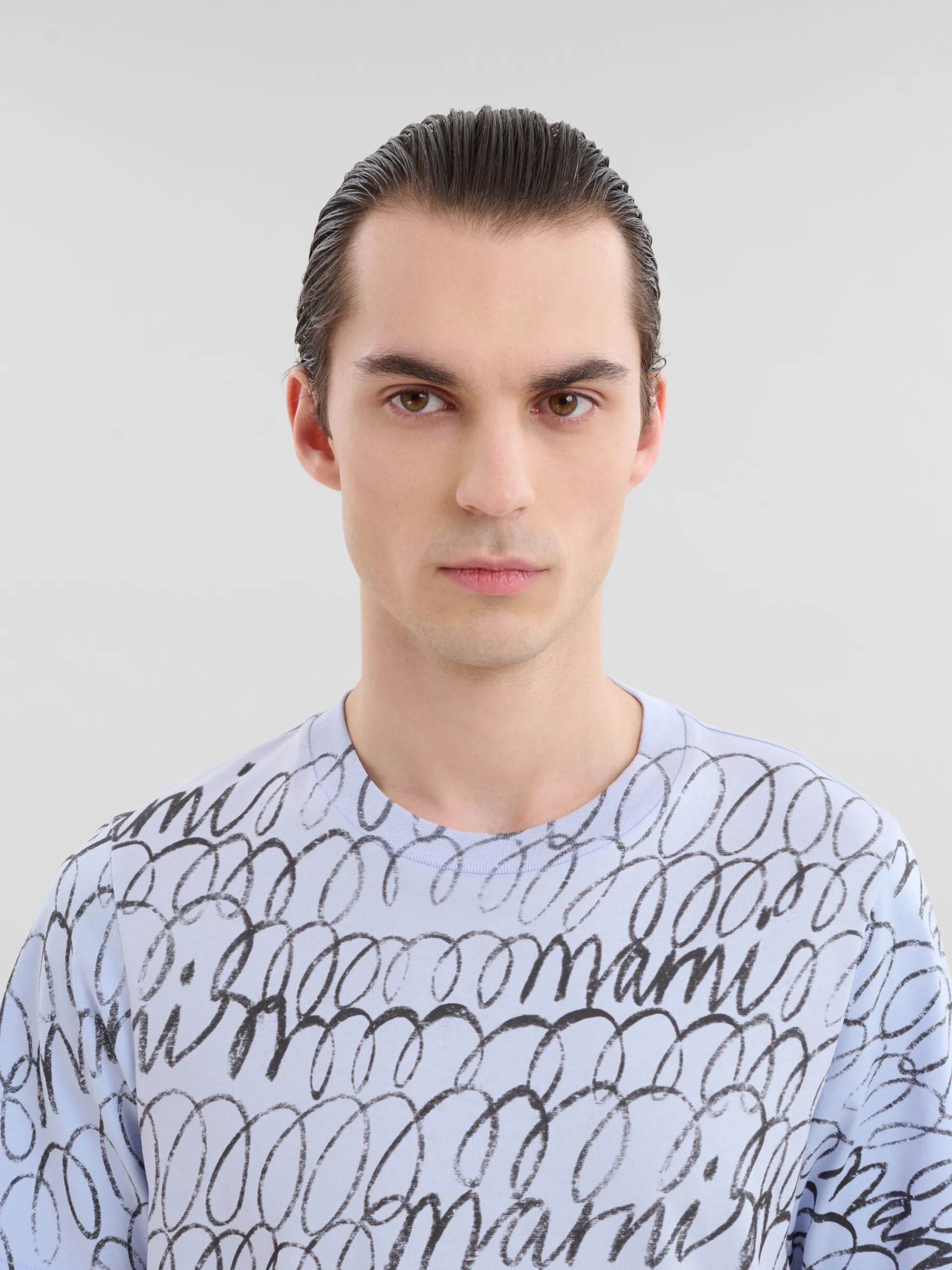Tops & T-Shirts>Marni Blue Organic Cotton T-shirt With Scribble Motif ILLUSIONBLUE