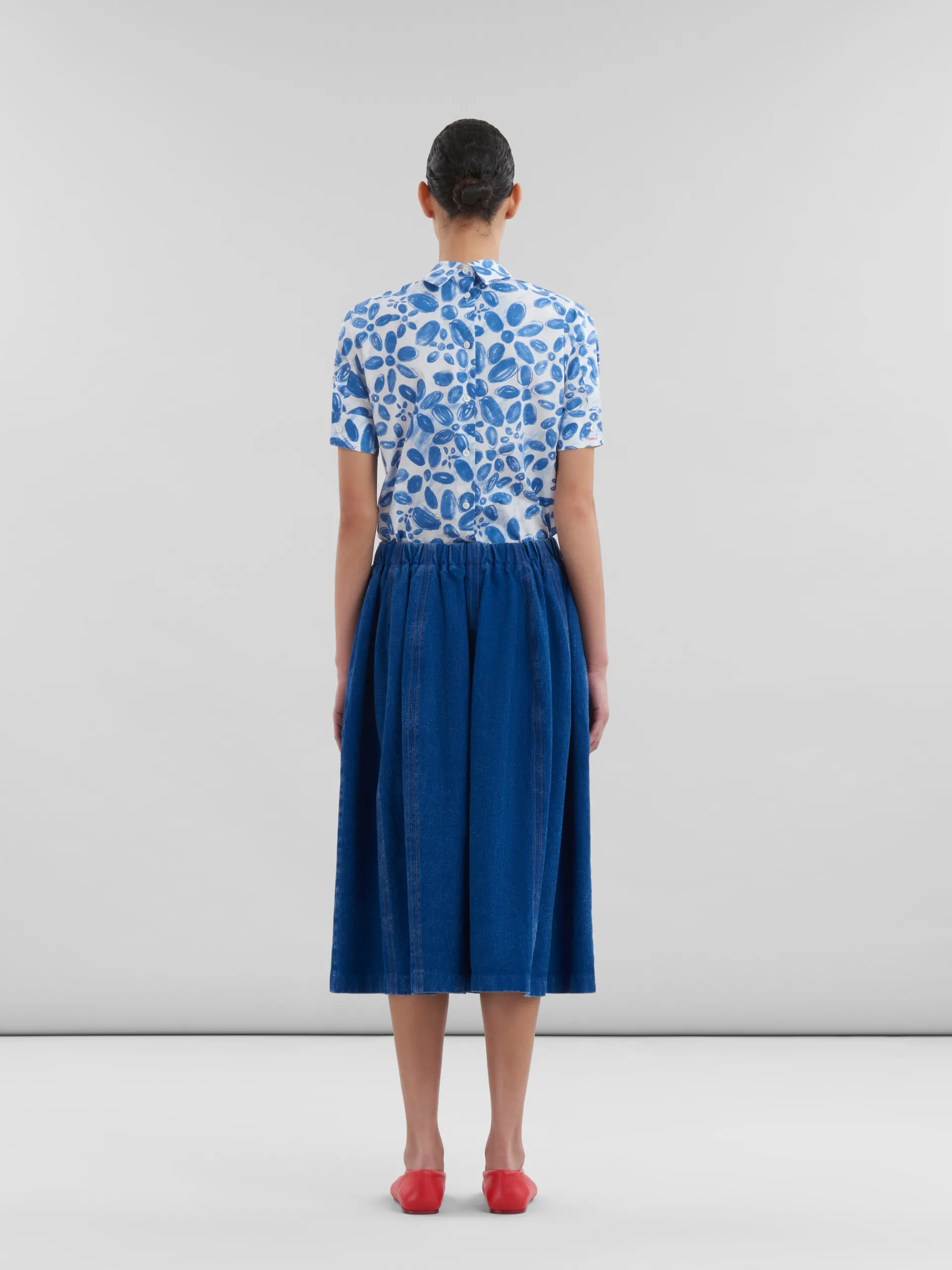 Denim | Skirts>Marni Blue Organic Denim Elasticated Midi Skirt OCEAN