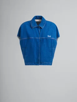 Coats & Jackets | Denim>Marni Blue Organic Denim Short-sleeved Jacket With Logo Patch OCEAN