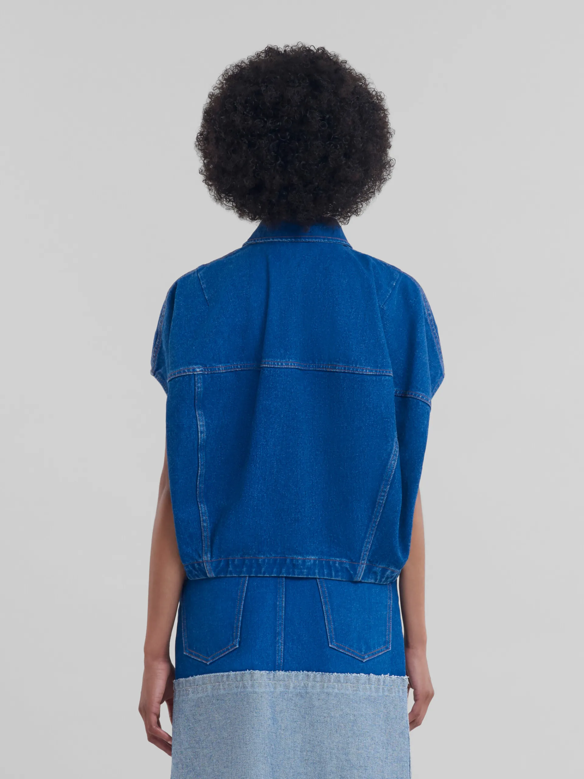 Coats & Jackets | Denim>Marni Blue Organic Denim Short-sleeved Jacket With Logo Patch OCEAN