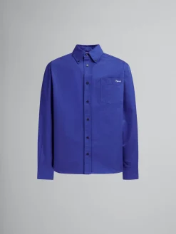 Matching Sets | Tops & T-Shirts>Marni Blue Organic Gabardine Shirt With Patch MAZARINEBLUE