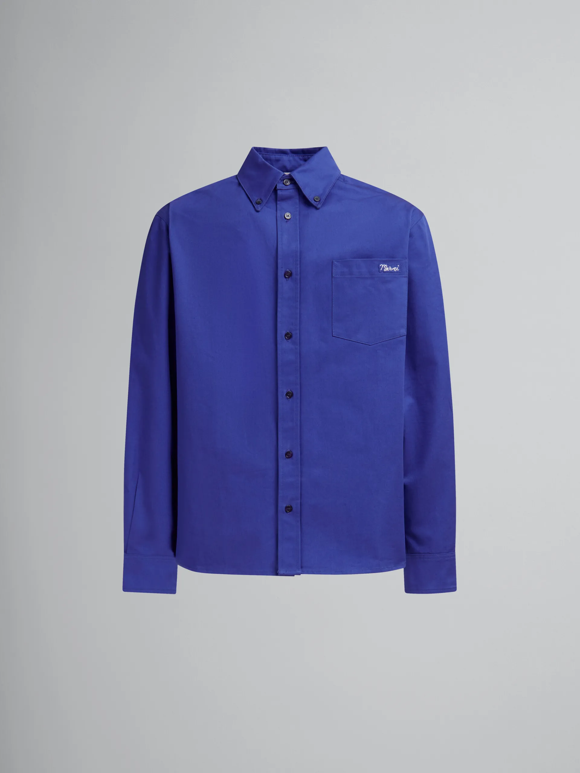 Matching Sets | Tops & T-Shirts>Marni Blue Organic Gabardine Shirt With Patch MAZARINEBLUE