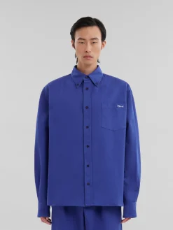 Matching Sets | Tops & T-Shirts>Marni Blue Organic Gabardine Shirt With Patch MAZARINEBLUE