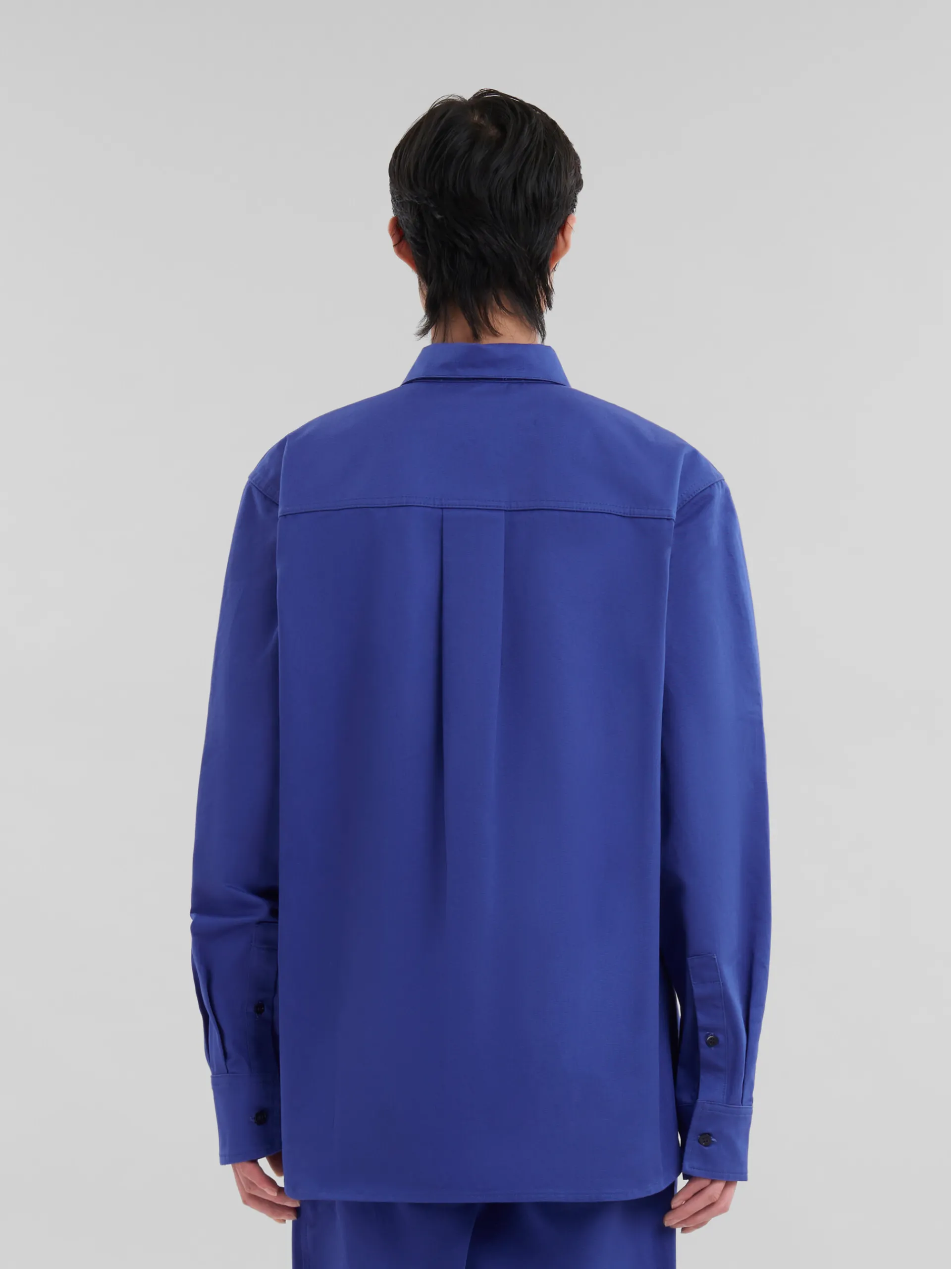 Matching Sets | Tops & T-Shirts>Marni Blue Organic Gabardine Shirt With Patch MAZARINEBLUE
