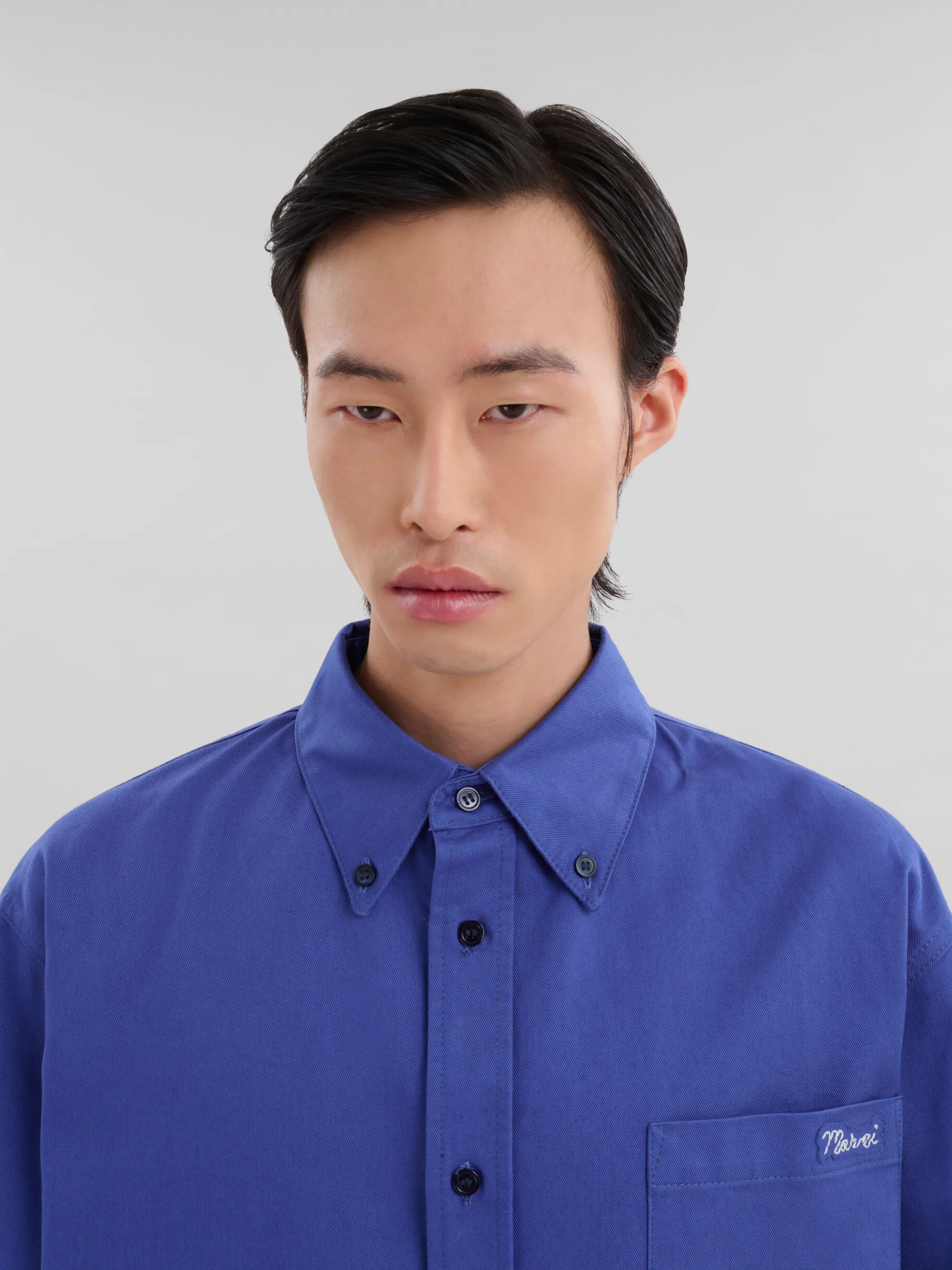 Matching Sets | Tops & T-Shirts>Marni Blue Organic Gabardine Shirt With Patch MAZARINEBLUE