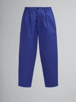 Pants | Matching Sets>Marni Blue Organic Gabardine Trousers With Drawstring Waist MAZARINEBLUE