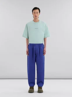 Pants | Matching Sets>Marni Blue Organic Gabardine Trousers With Drawstring Waist MAZARINEBLUE