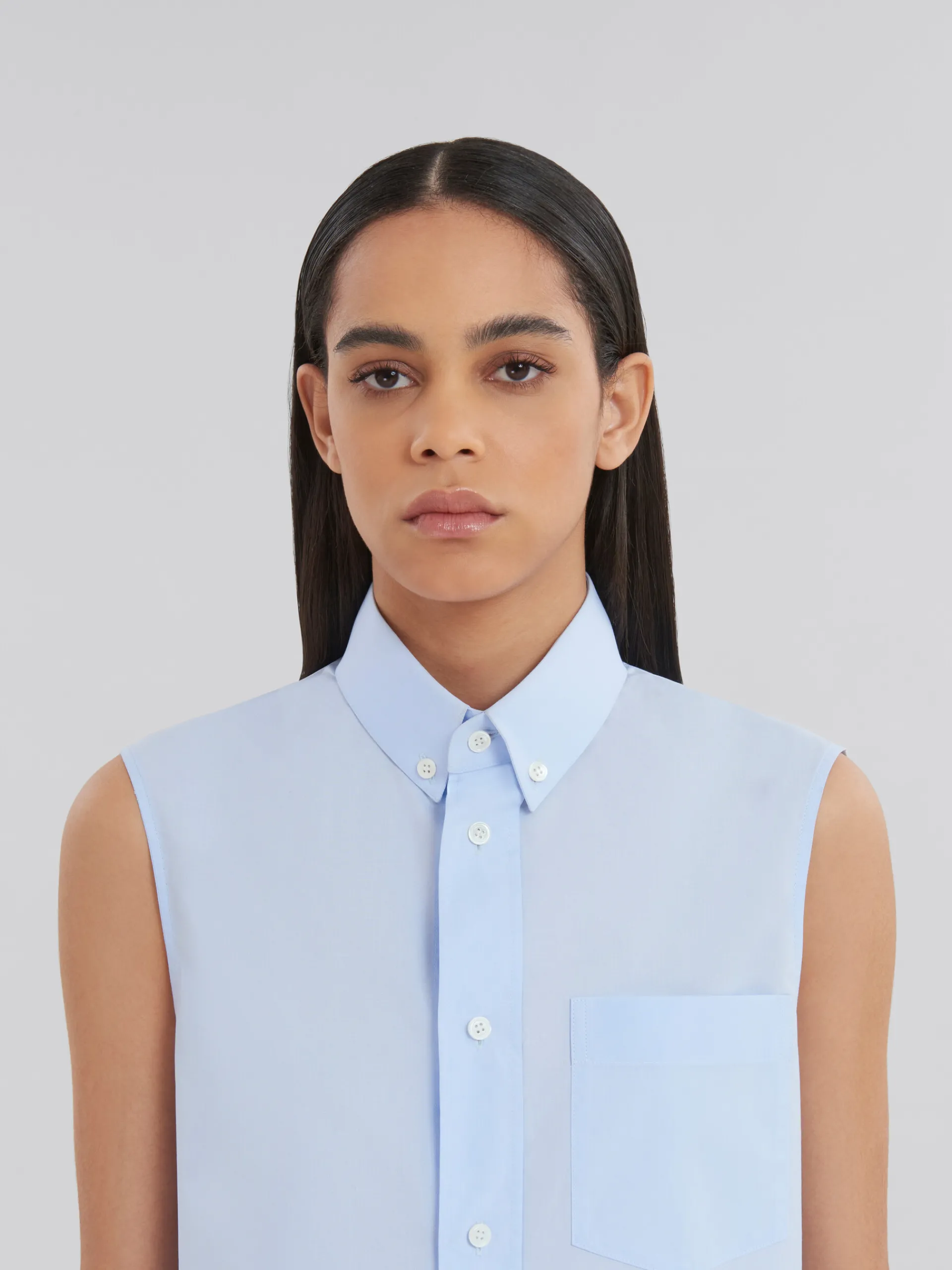 Tops & T-Shirts>Marni Blue Organic Poplin Cropped Shirt LIGHTBLUE