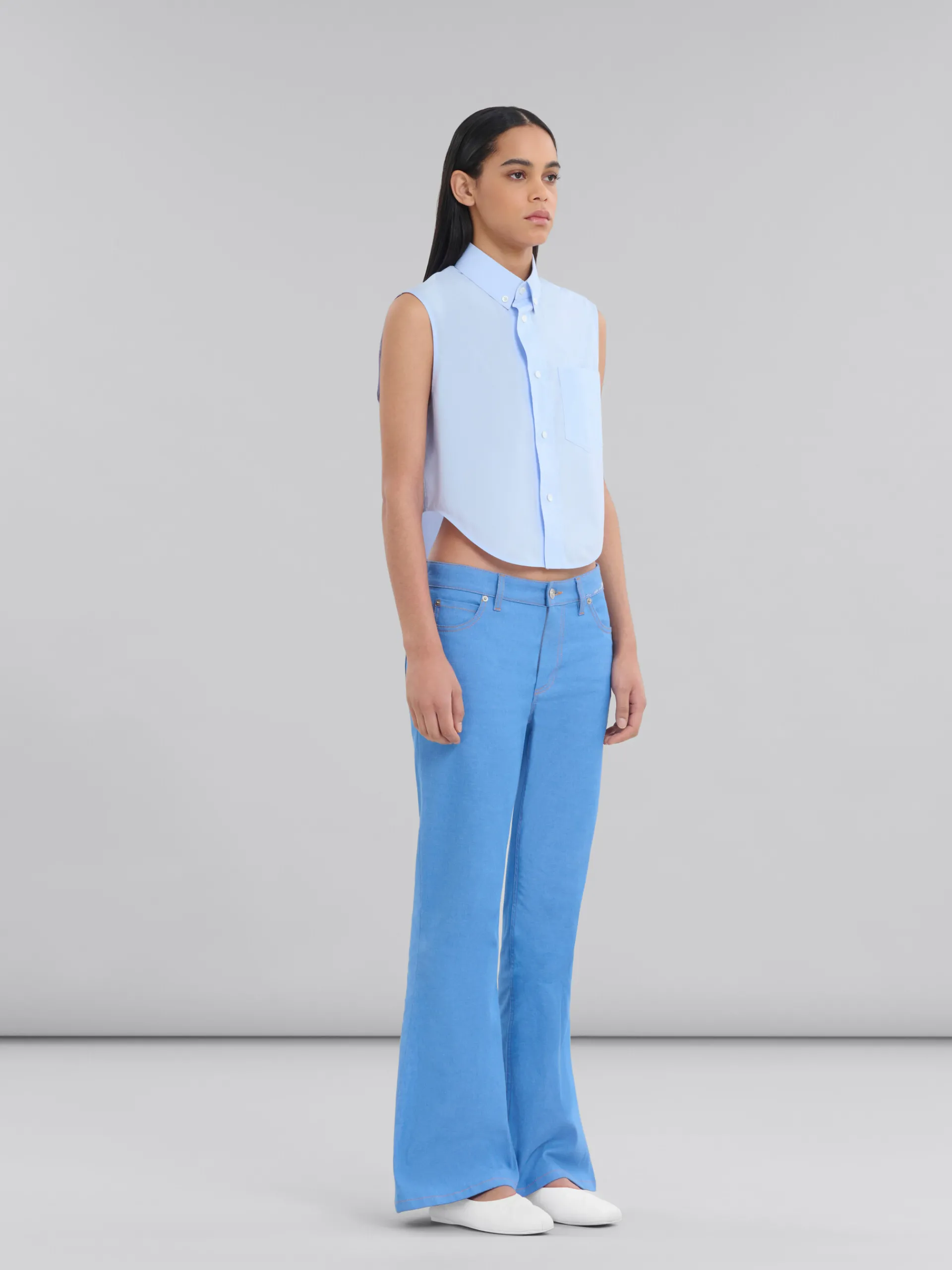 Tops & T-Shirts>Marni Blue Organic Poplin Cropped Shirt LIGHTBLUE