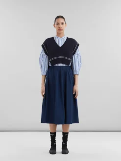 Skirts>Marni Blue Organic Poplin Elasticated Midi Skirt LIGHTNAVY
