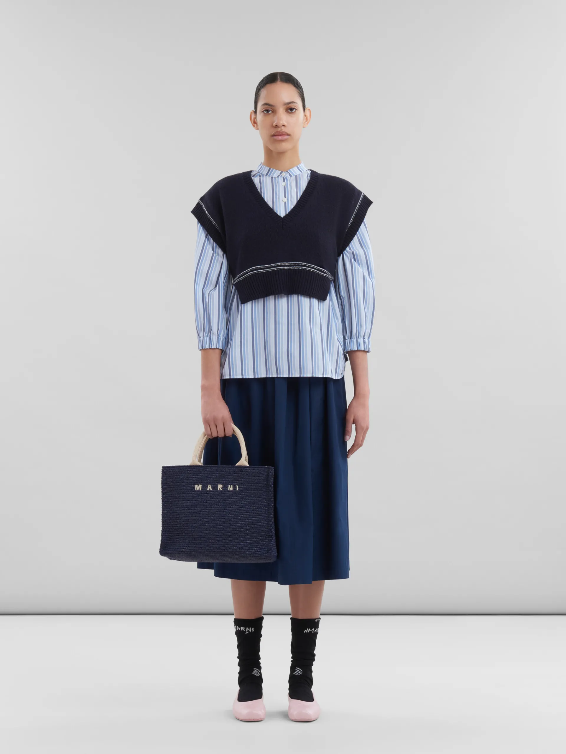 Tote Bags>Marni Blue Raffia-effect Small Tote Bag ULTRAMARINE