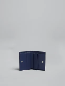 Wallets & Small Leather Goods>Marni Blue Saffiano Leather Bi-fold Wallet BLUBLACK