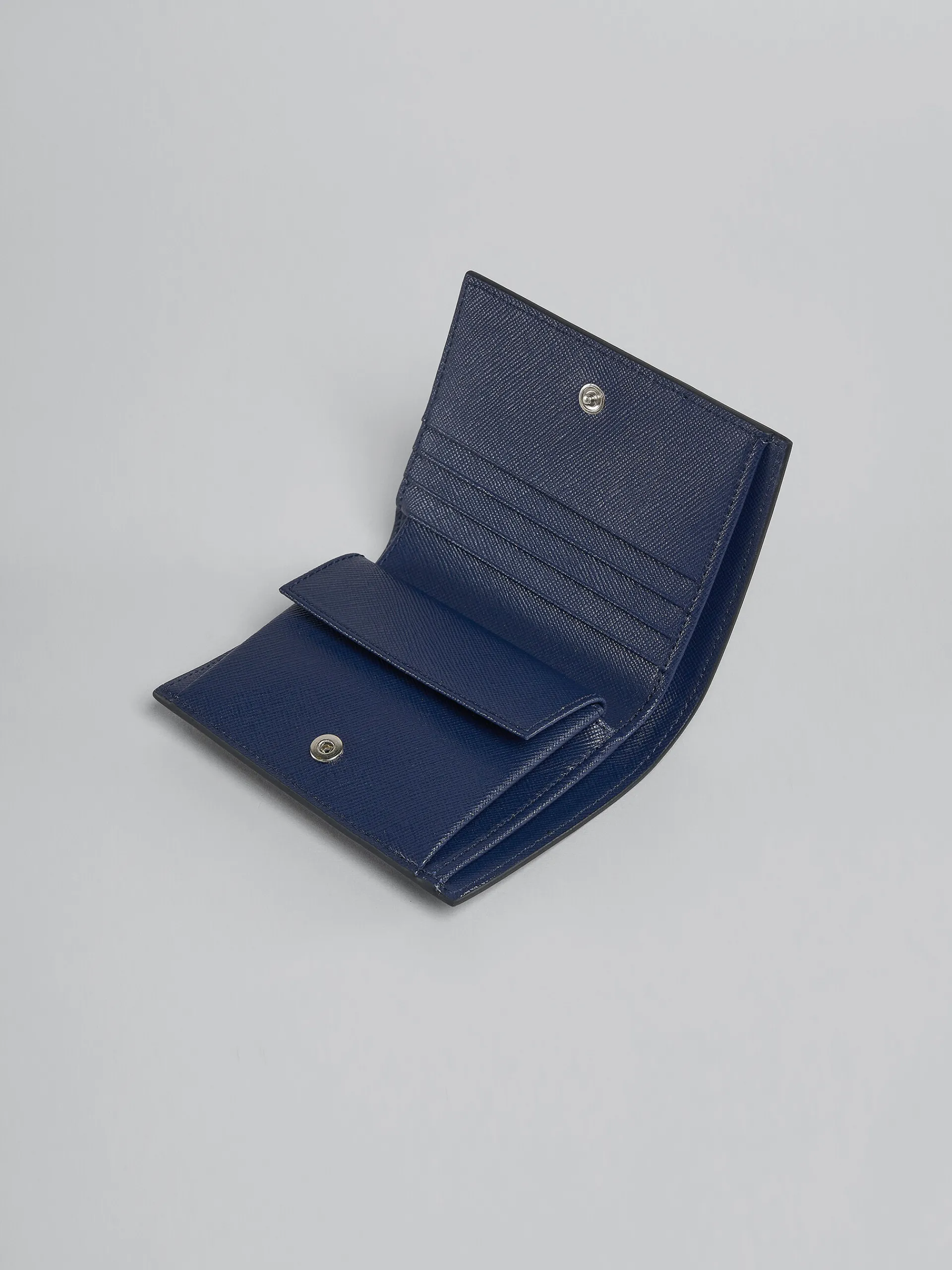Wallets & Small Leather Goods>Marni Blue Saffiano Leather Bi-fold Wallet BLUBLACK