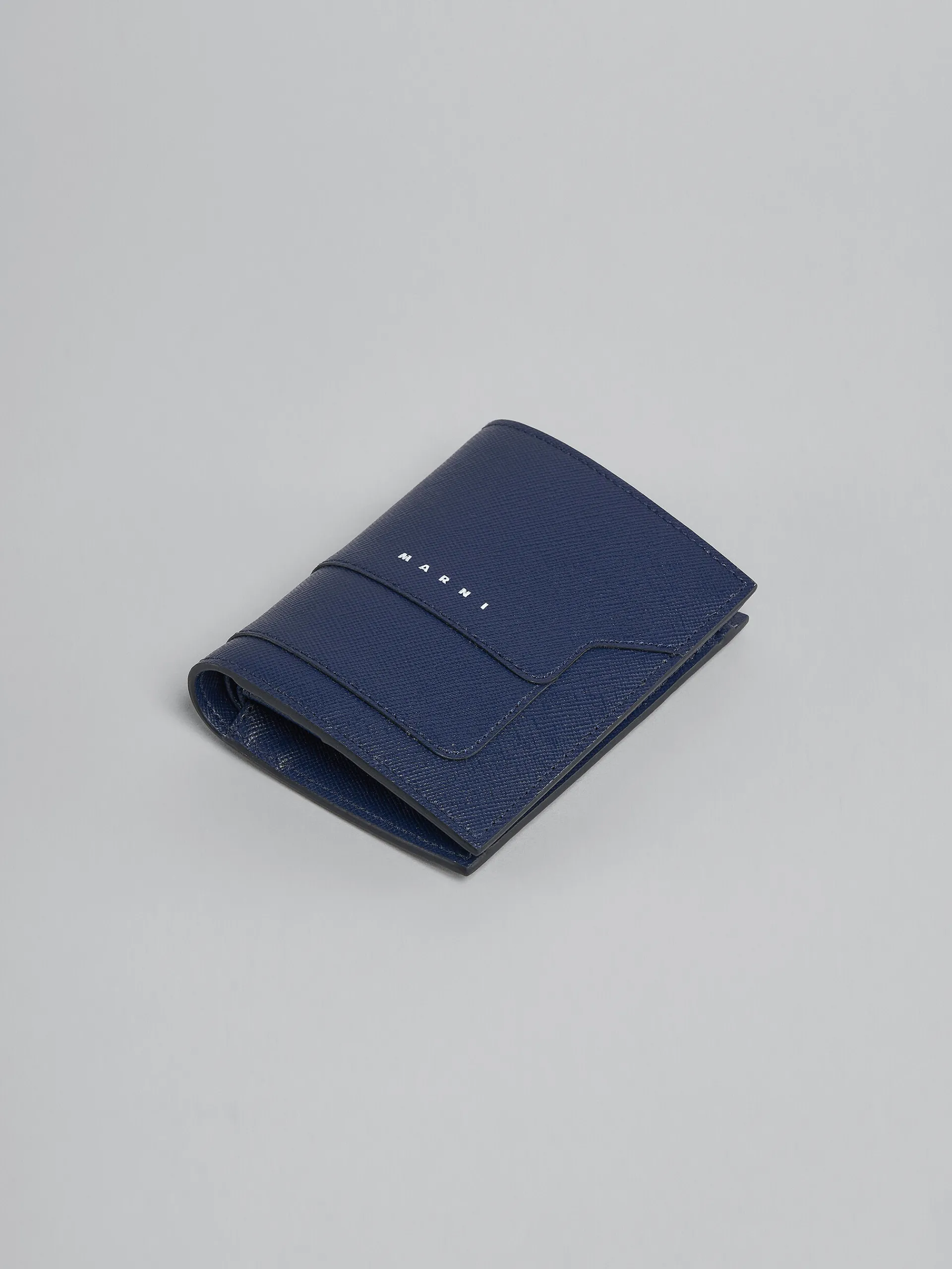 Wallets & Small Leather Goods>Marni Blue Saffiano Leather Bi-fold Wallet BLUBLACK