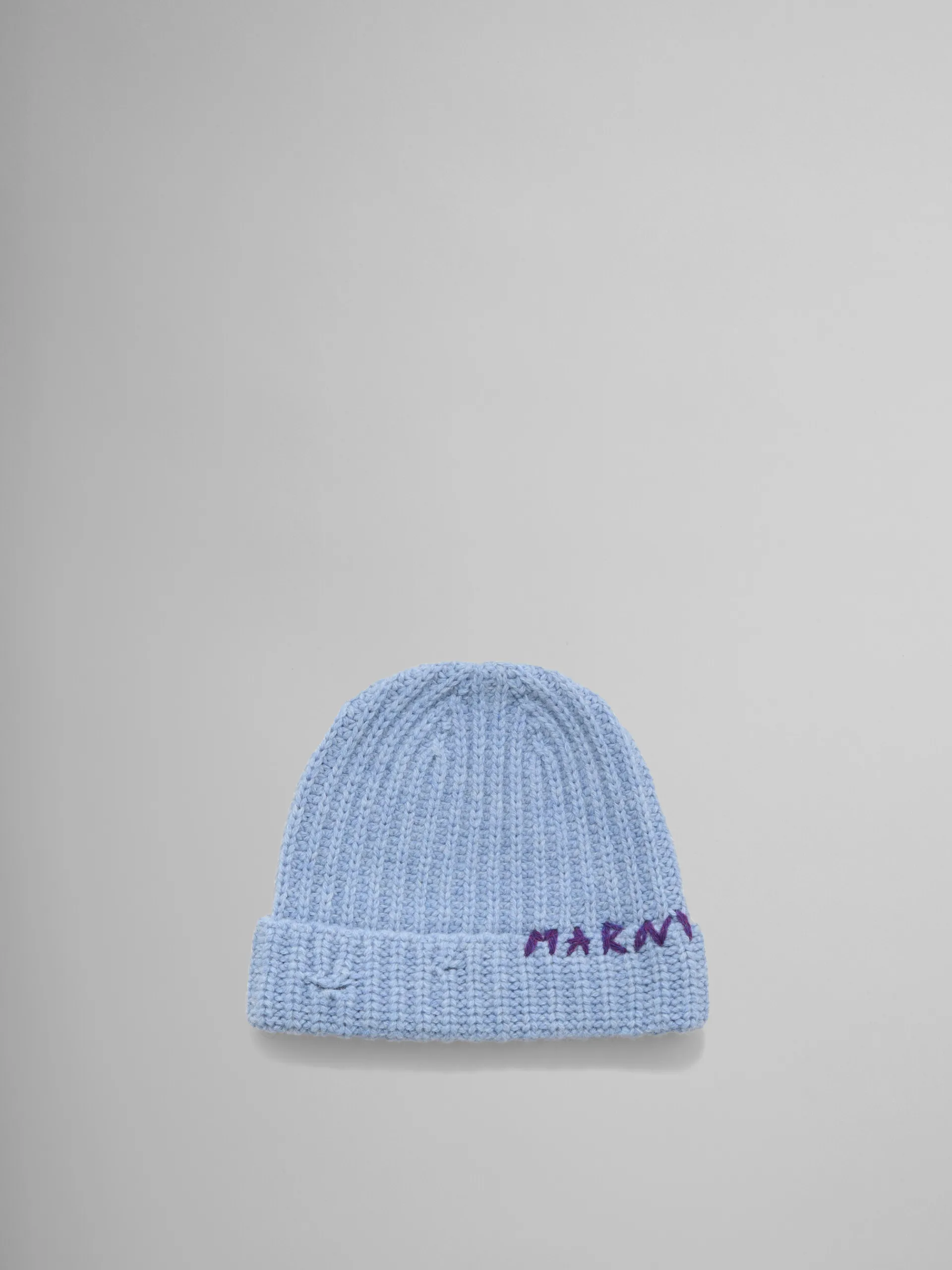 Hats>Marni Blue Shetland Wool Beanie With Mending SMOKEBLUE