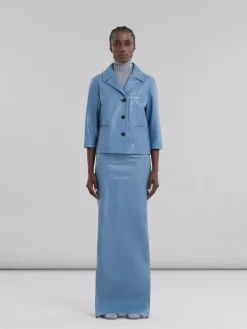 Coats & Jackets>Marni Blue Shiny Leather Jacket OPAL