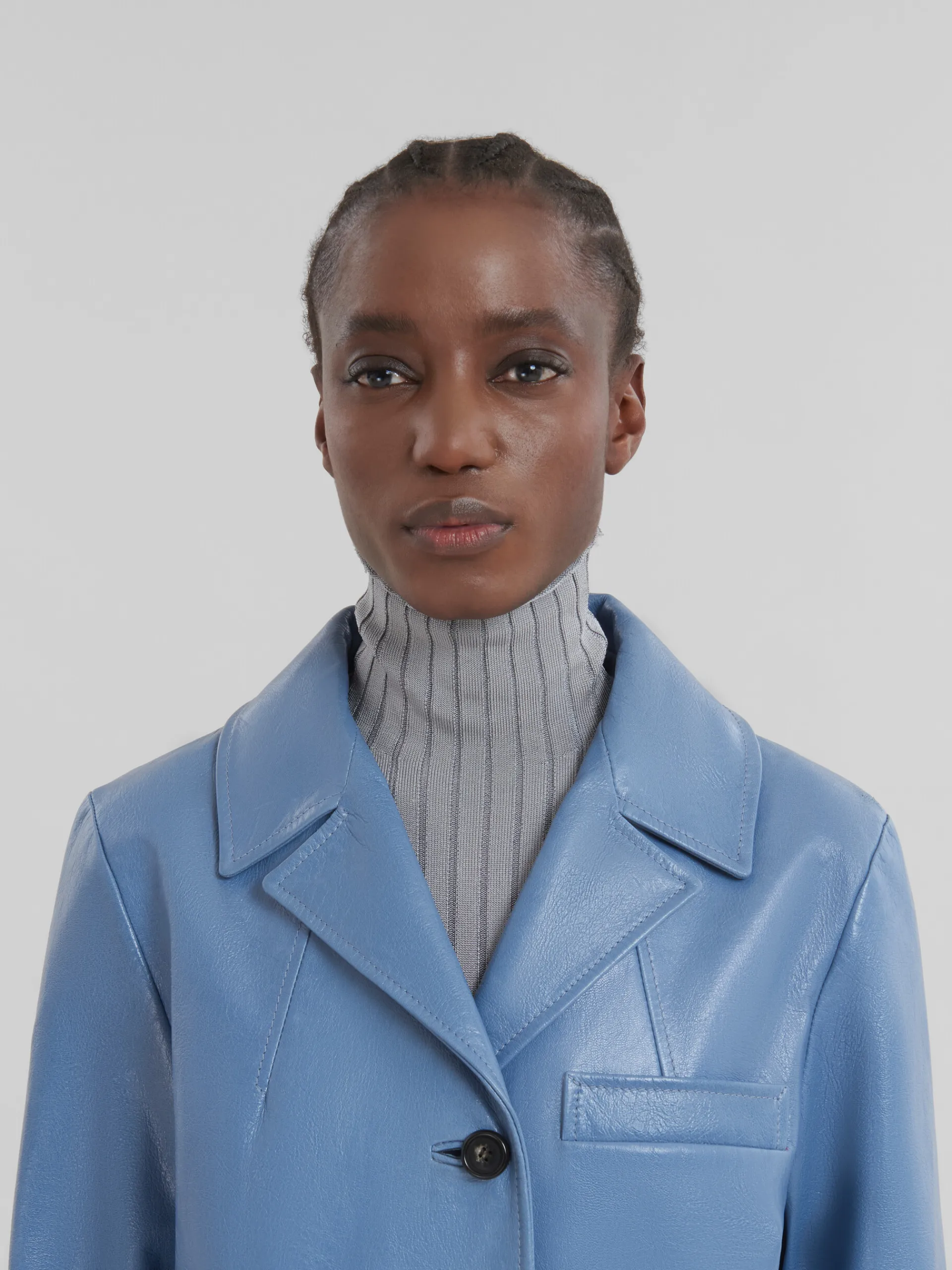 Coats & Jackets>Marni Blue Shiny Leather Jacket OPAL