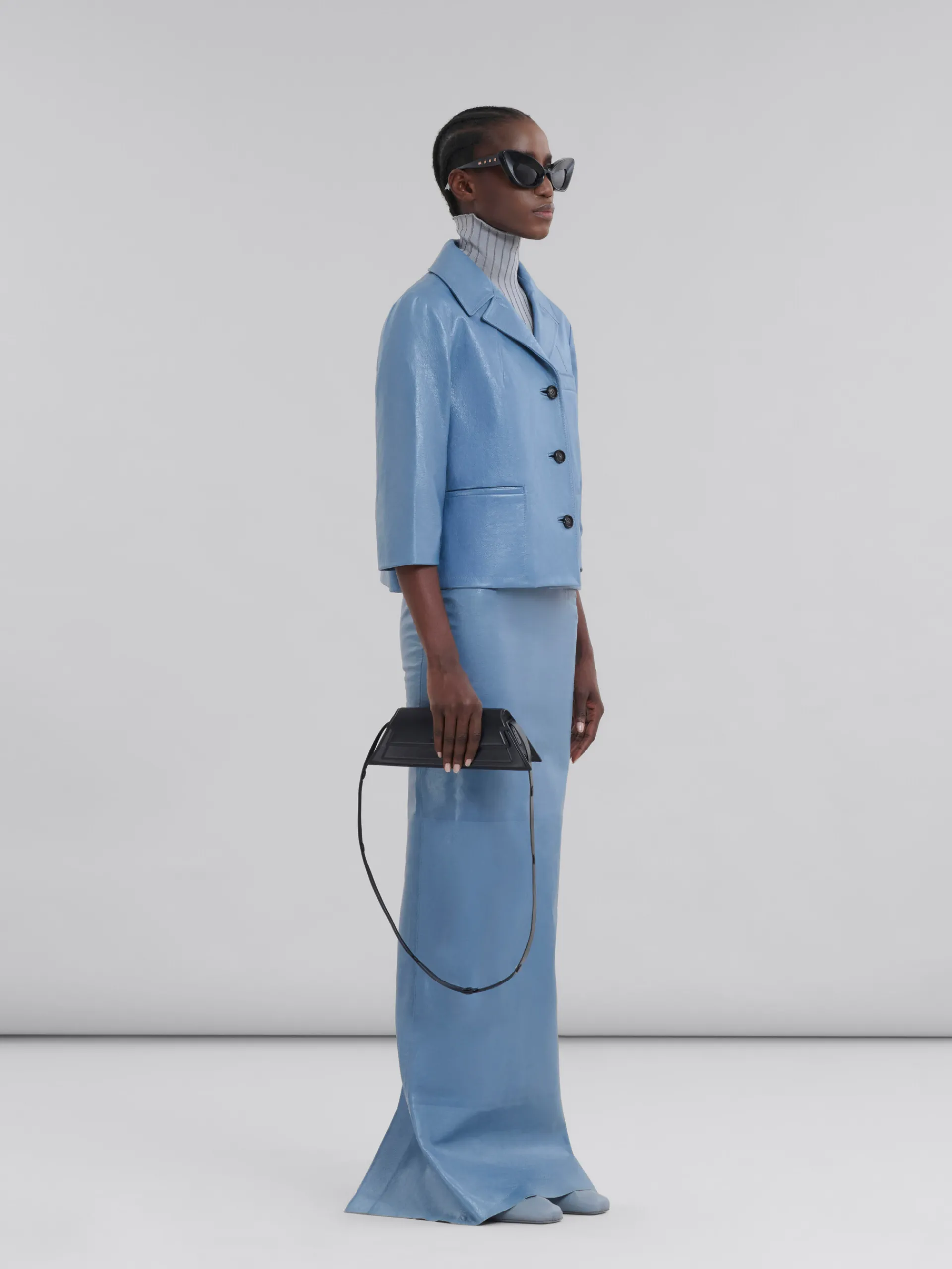 Coats & Jackets>Marni Blue Shiny Leather Jacket OPAL
