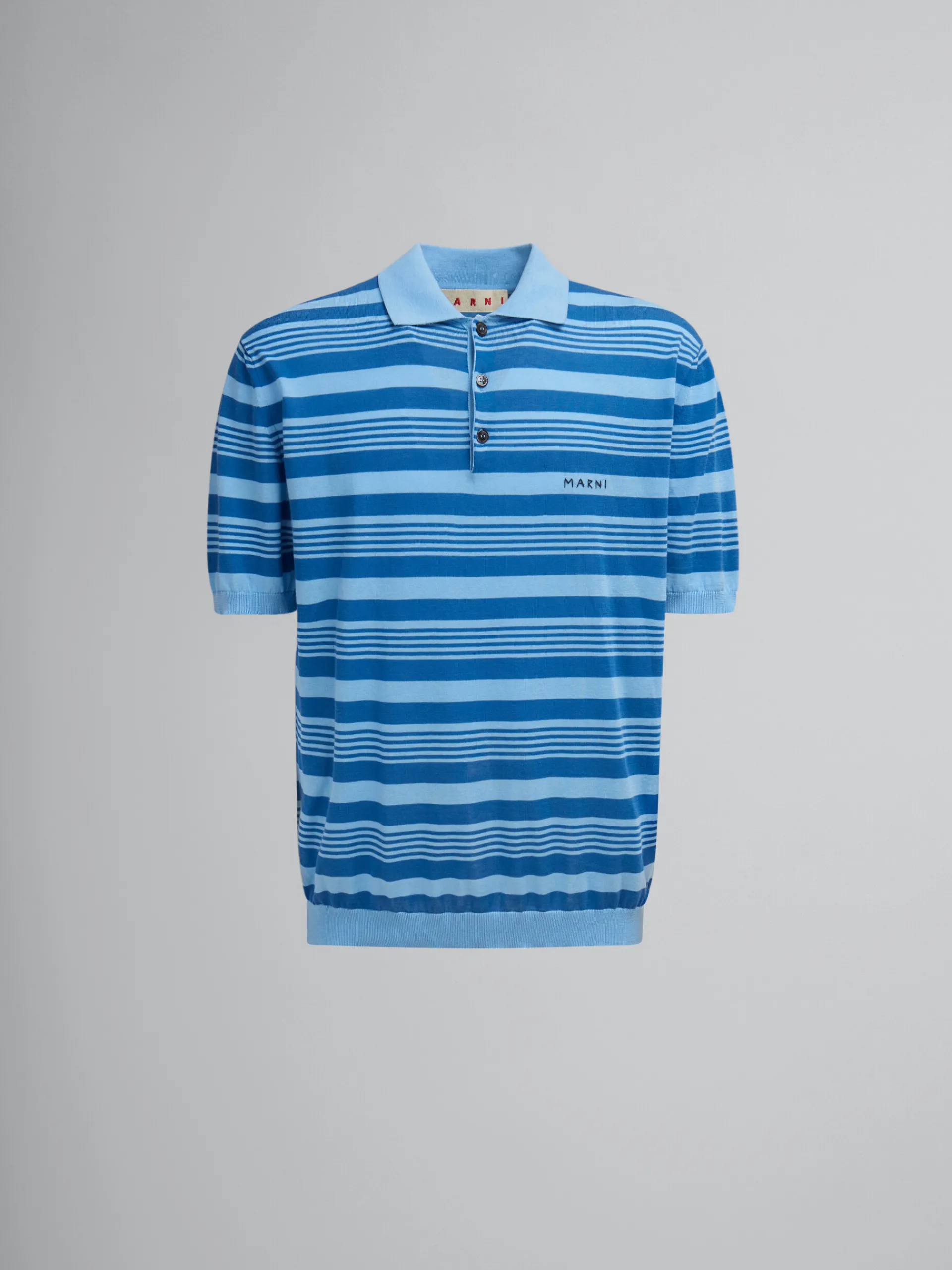 Tops & T-Shirts | Knitwear>Marni Blue Striped Cotton Polo Shirt With Mending AZURE
