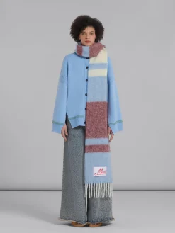 Scarves>Marni Blue Striped Mohair Scarf OPAL
