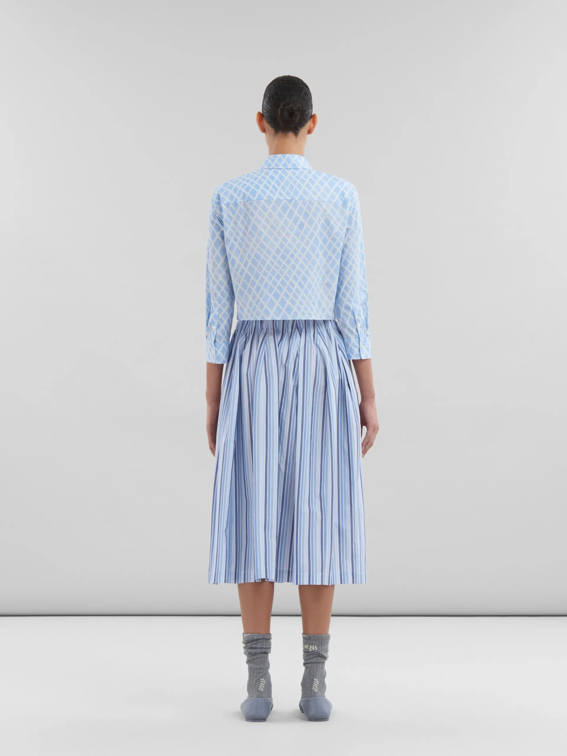 Skirts>Marni Blue Striped Organic Poplin Elasticated Midi Skirt LAKE