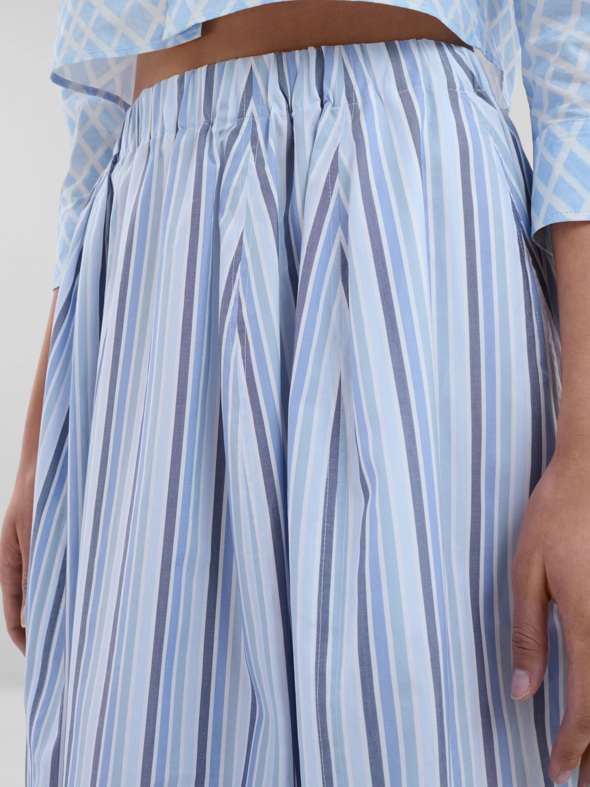 Skirts>Marni Blue Striped Organic Poplin Elasticated Midi Skirt LAKE