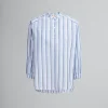 Tops & T-Shirts>Marni Blue Striped Poplin Top With Mandarin Collar LAKE