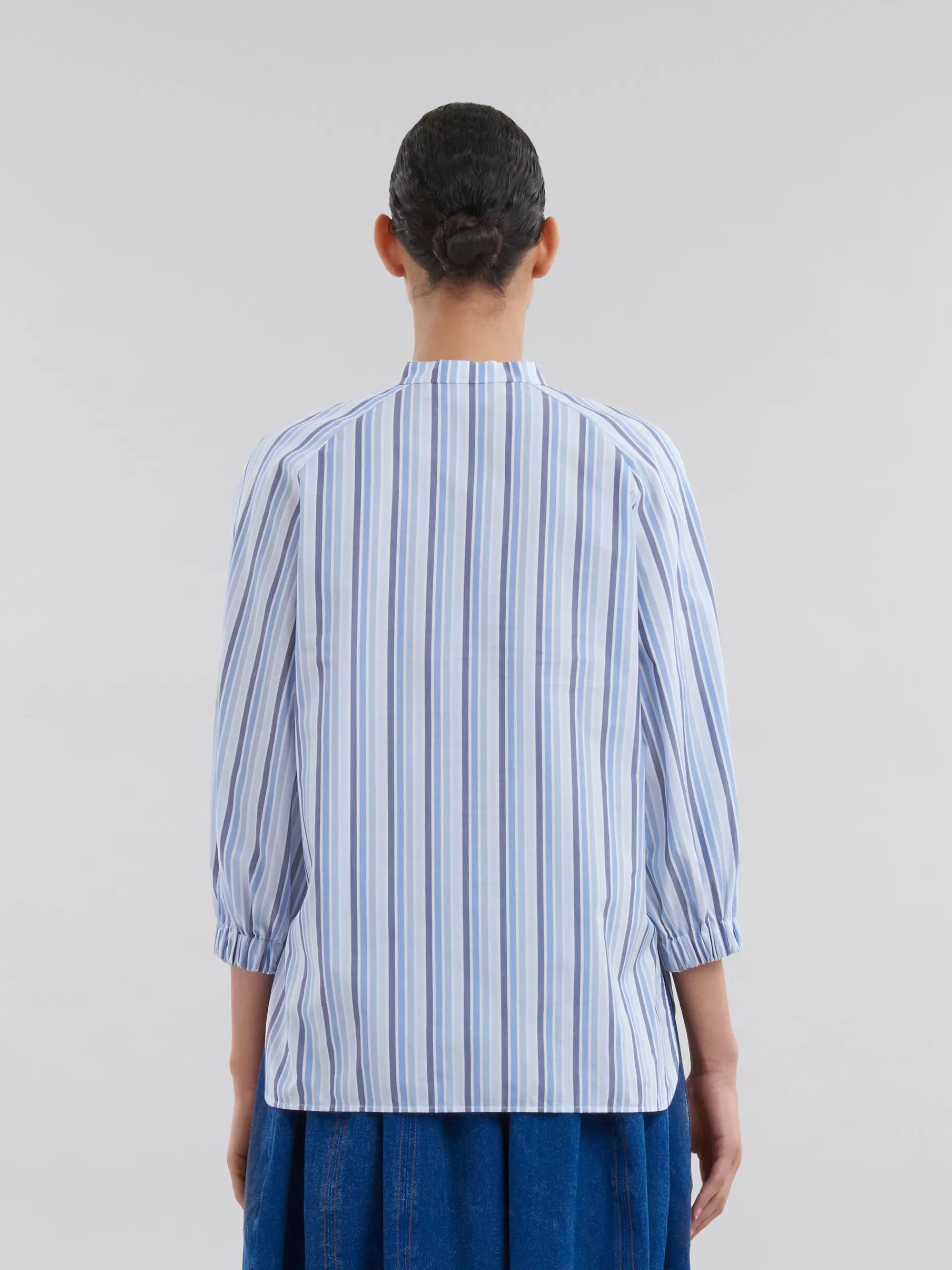 Tops & T-Shirts>Marni Blue Striped Poplin Top With Mandarin Collar LAKE