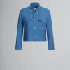 Matching Sets | Tops & T-Shirts>Marni Blue Tropical Wool Cropped Shirt With Mending SAPPHIRE BLUE