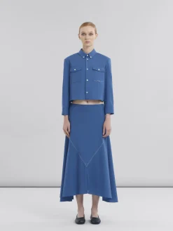 Matching Sets | Tops & T-Shirts>Marni Blue Tropical Wool Cropped Shirt With Mending SAPPHIRE BLUE
