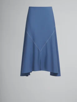Matching Sets | Skirts>Marni Blue Tropical Wool Midi Skirt With V Detail SAPPHIRE BLUE