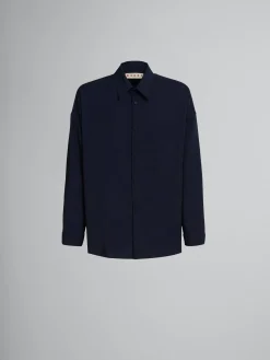 Tops & T-Shirts>Marni Blue Tropical Wool Shirt BLUBLACK