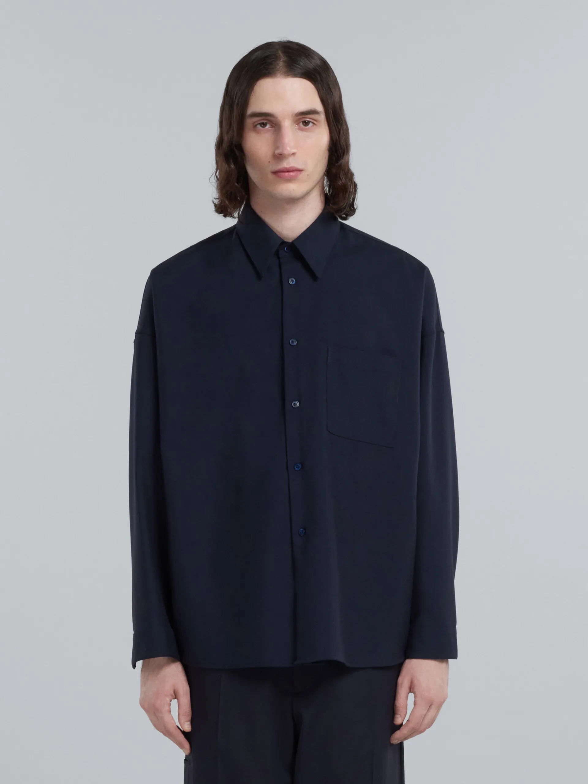 Tops & T-Shirts>Marni Blue Tropical Wool Shirt BLUBLACK