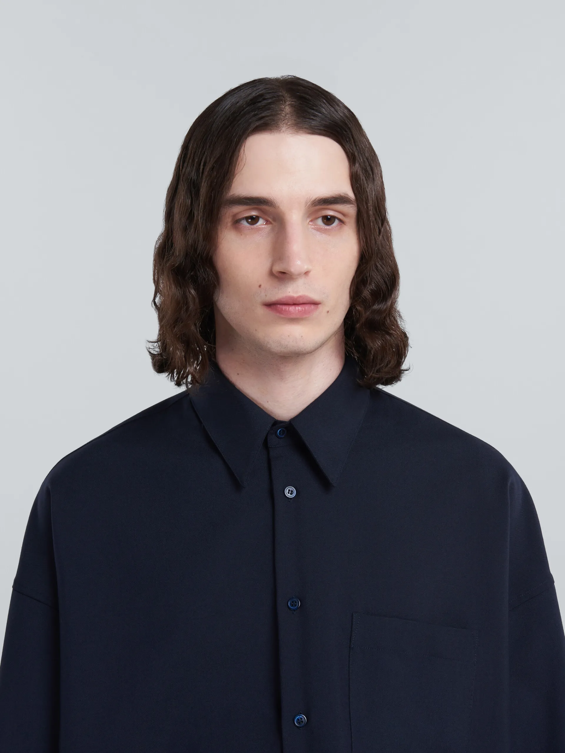 Tops & T-Shirts>Marni Blue Tropical Wool Shirt BLUBLACK