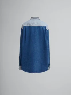 Denim | Tops & T-Shirts>Marni Blue Two-tone Denim Shirt With Raw-cut Edges OCEAN