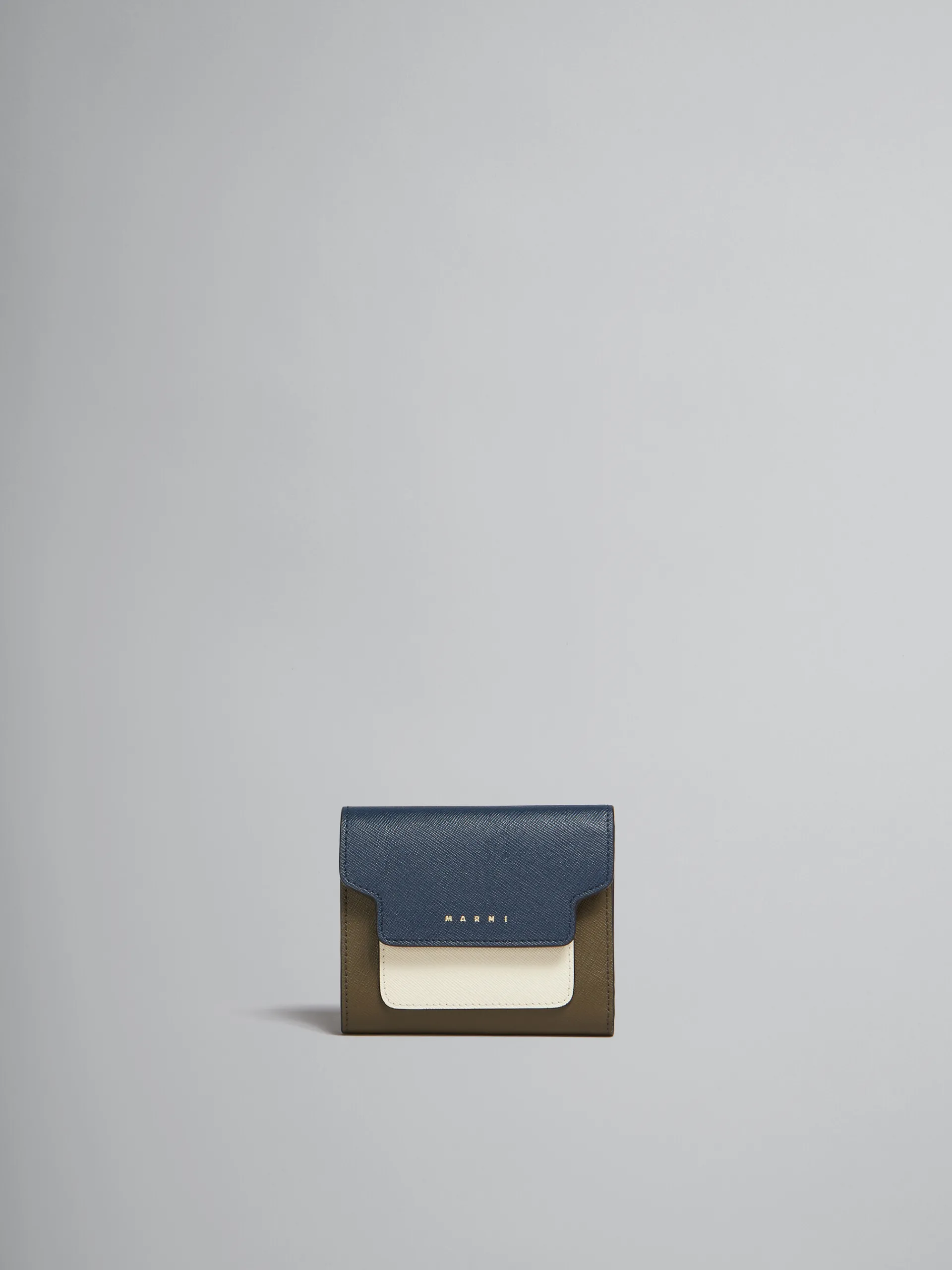 Wallets & Small Leather Goods>Marni Blue White And Green Saffiano Leather Wallet NIGHT BLUE/TALC/DUSTY OLIVE