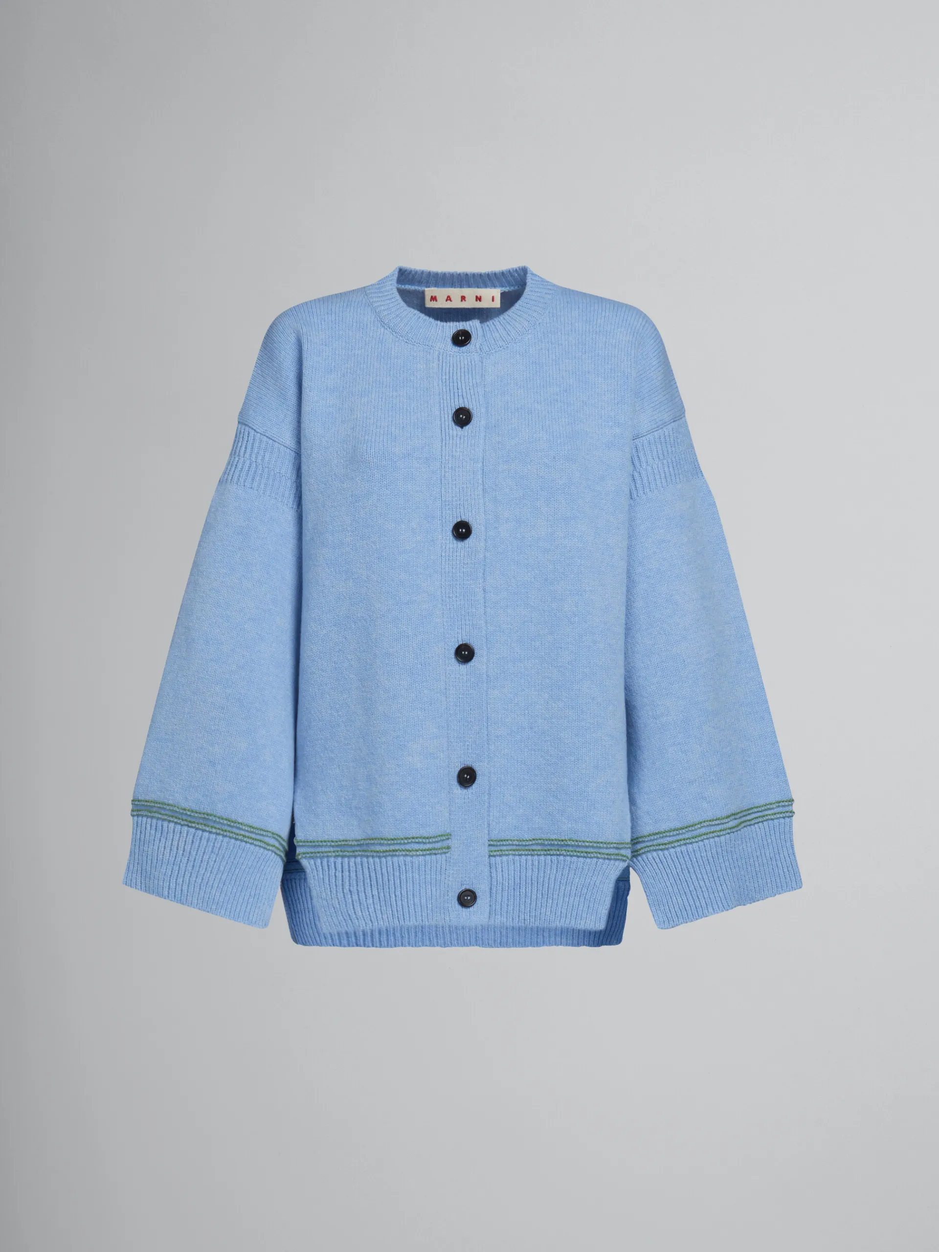 Knitwear>Marni Blue Wool Cardigan With Kimono Sleeves IRISBLUE