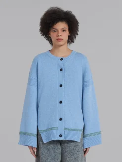 Knitwear>Marni Blue Wool Cardigan With Kimono Sleeves IRISBLUE