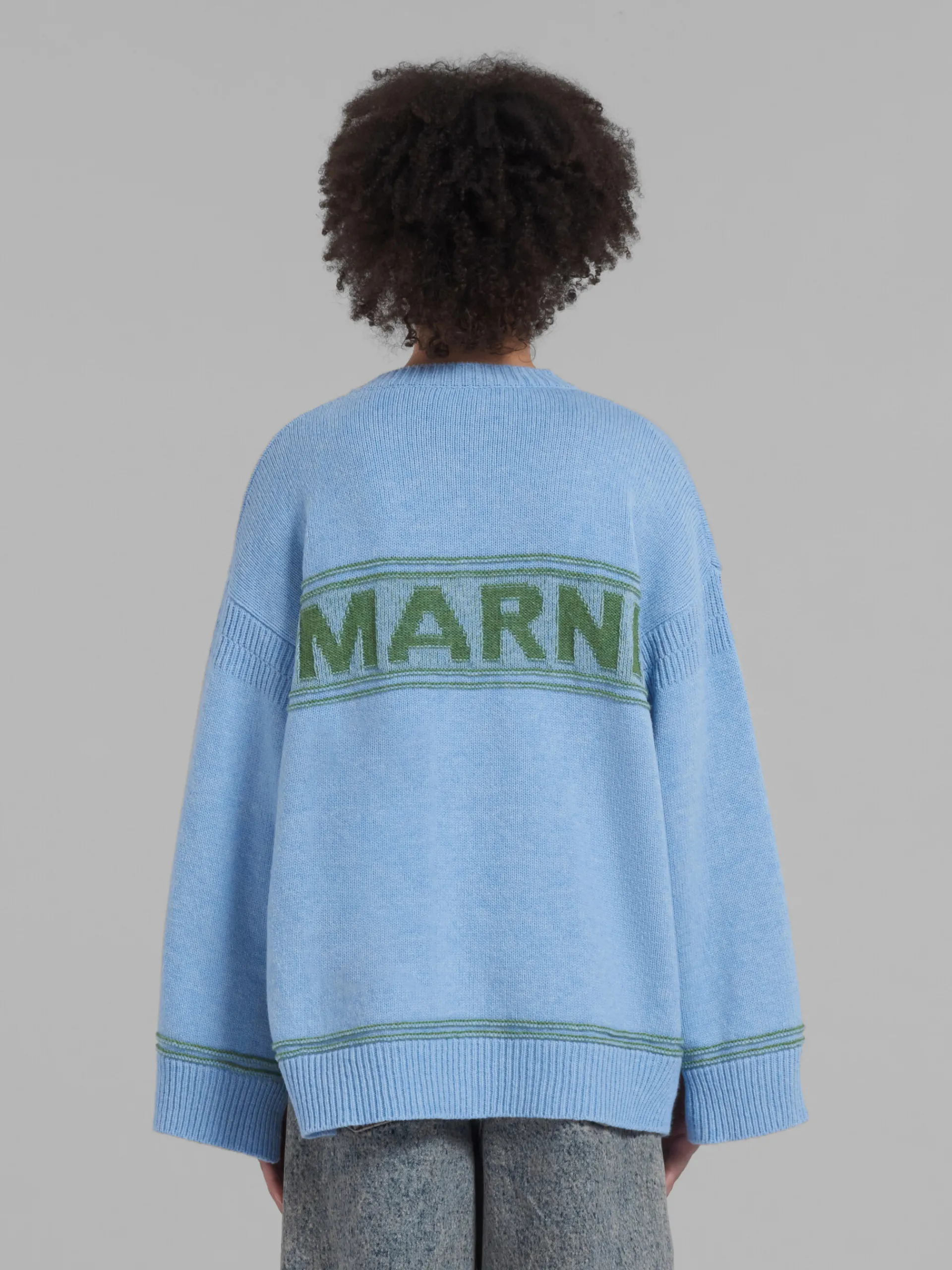 Knitwear>Marni Blue Wool Cardigan With Kimono Sleeves IRISBLUE