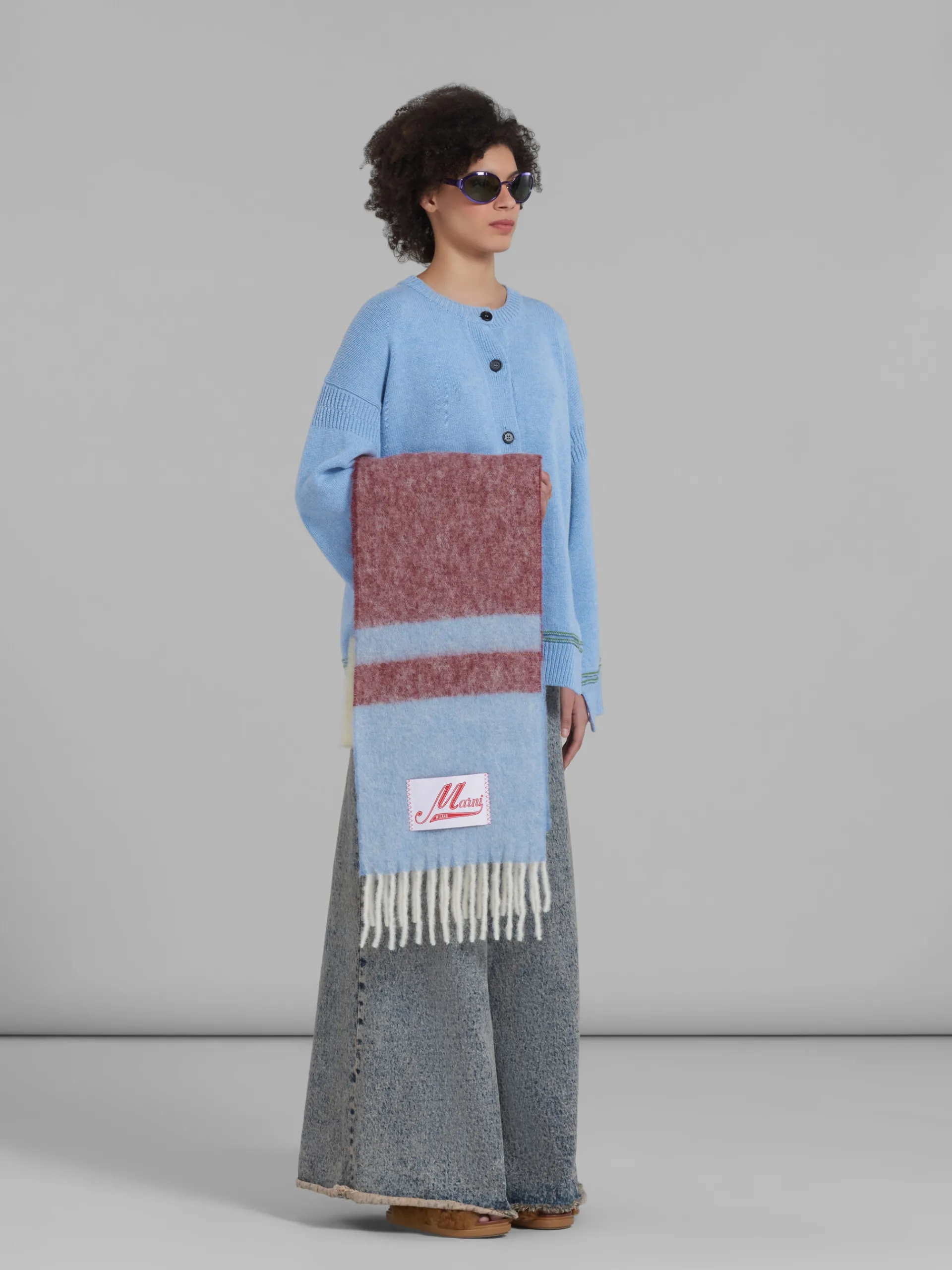 Knitwear>Marni Blue Wool Cardigan With Kimono Sleeves IRISBLUE