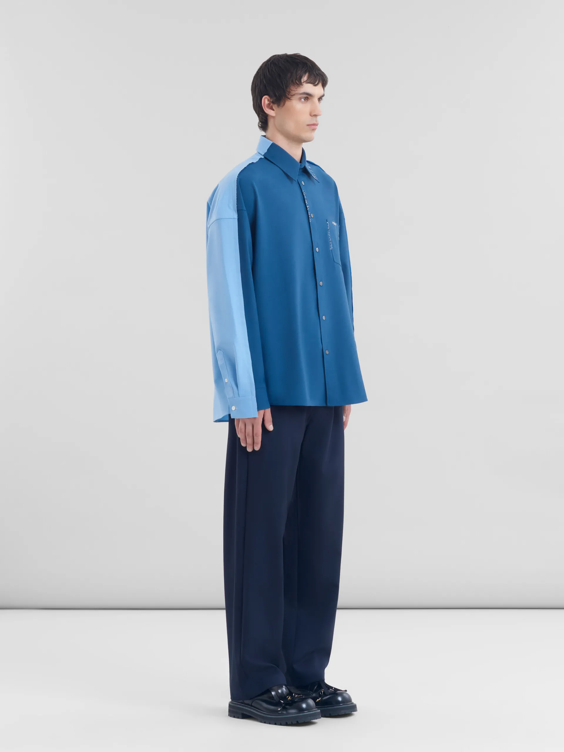 Tops & T-Shirts>Marni Blue Wool Shirt With Contrast Back ORIONBLUE