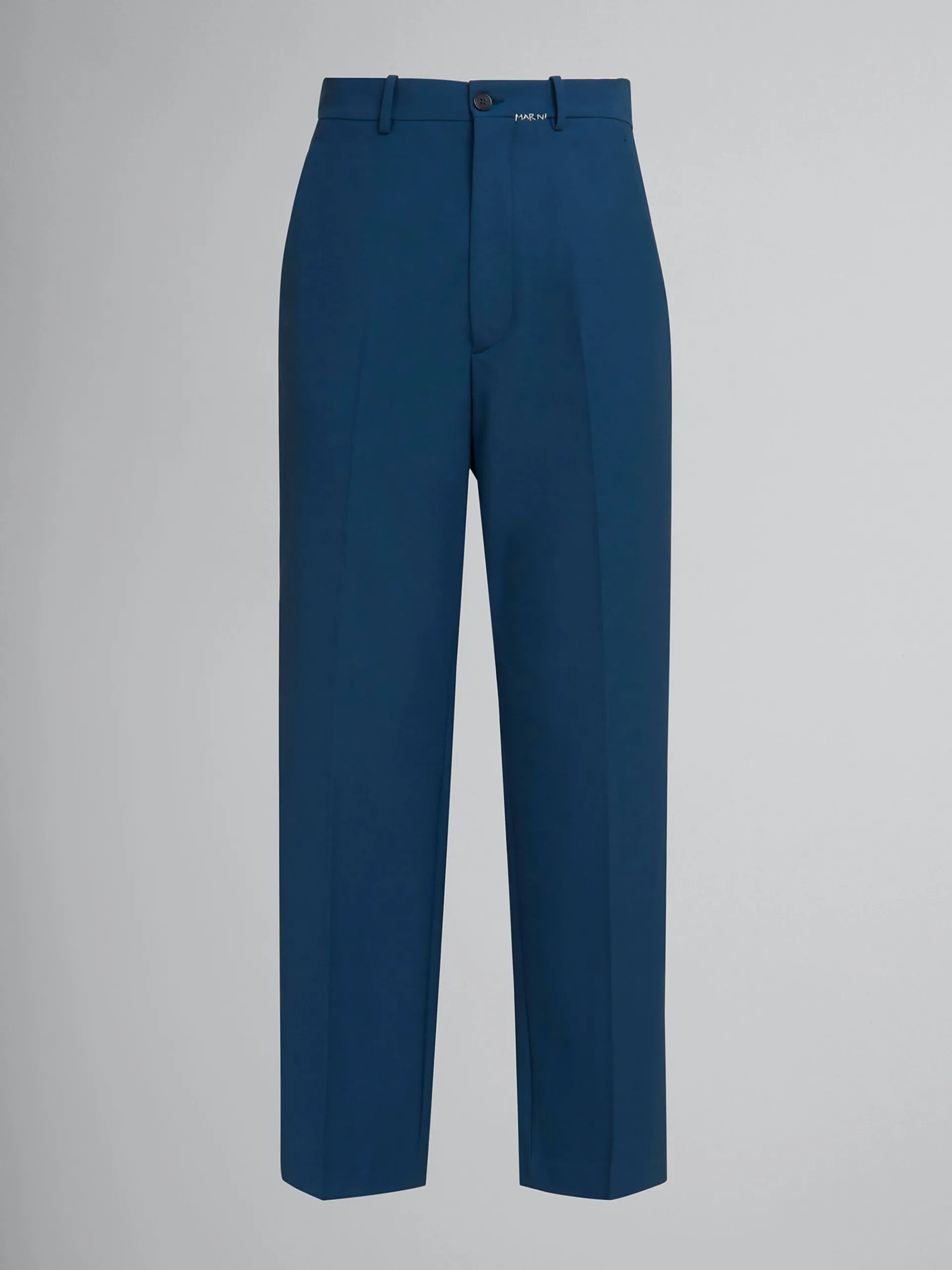 Pants>Marni Blue Wool Trousers With Mending Logo ORIONBLUE