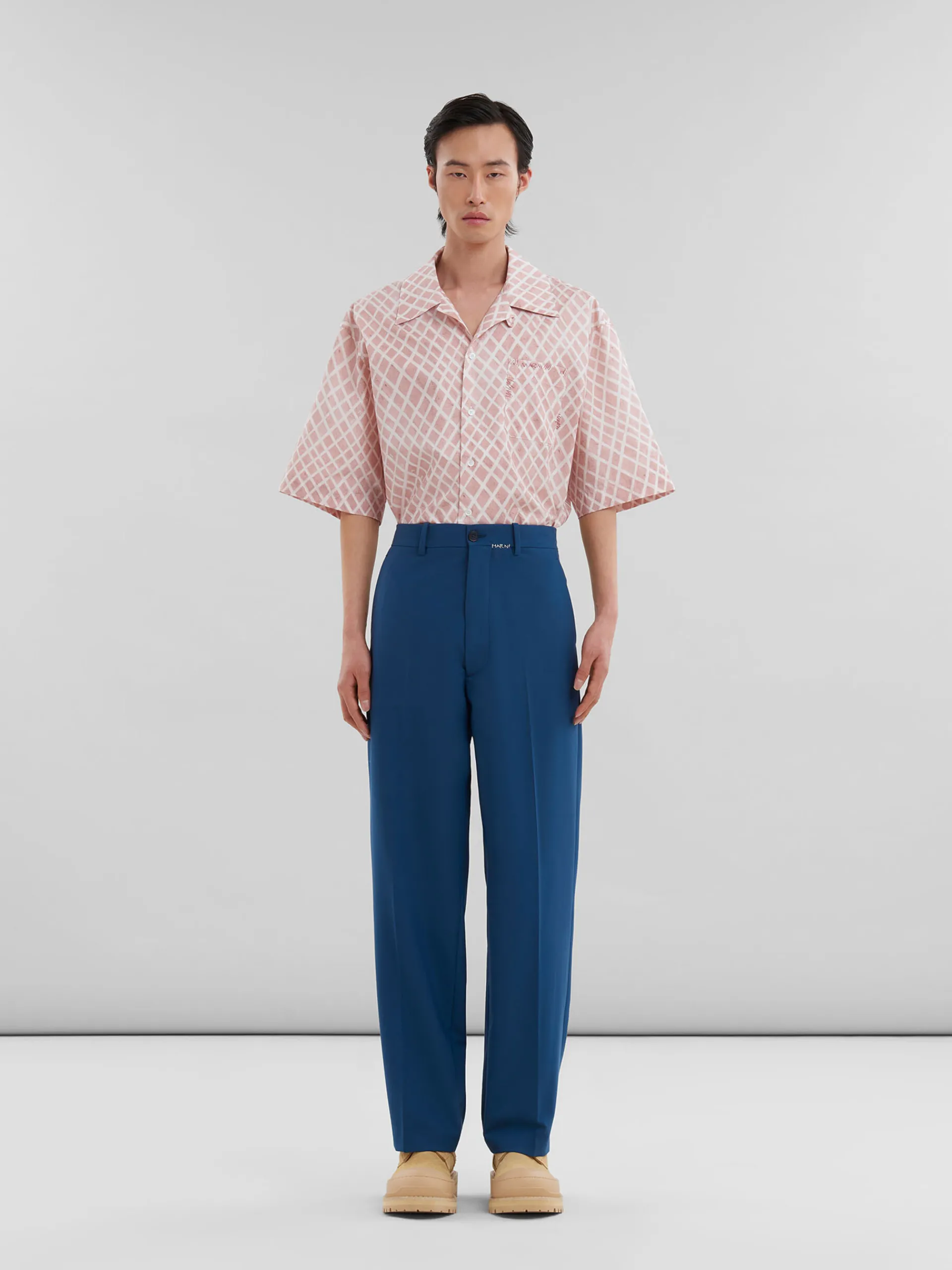 Pants>Marni Blue Wool Trousers With Mending Logo ORIONBLUE