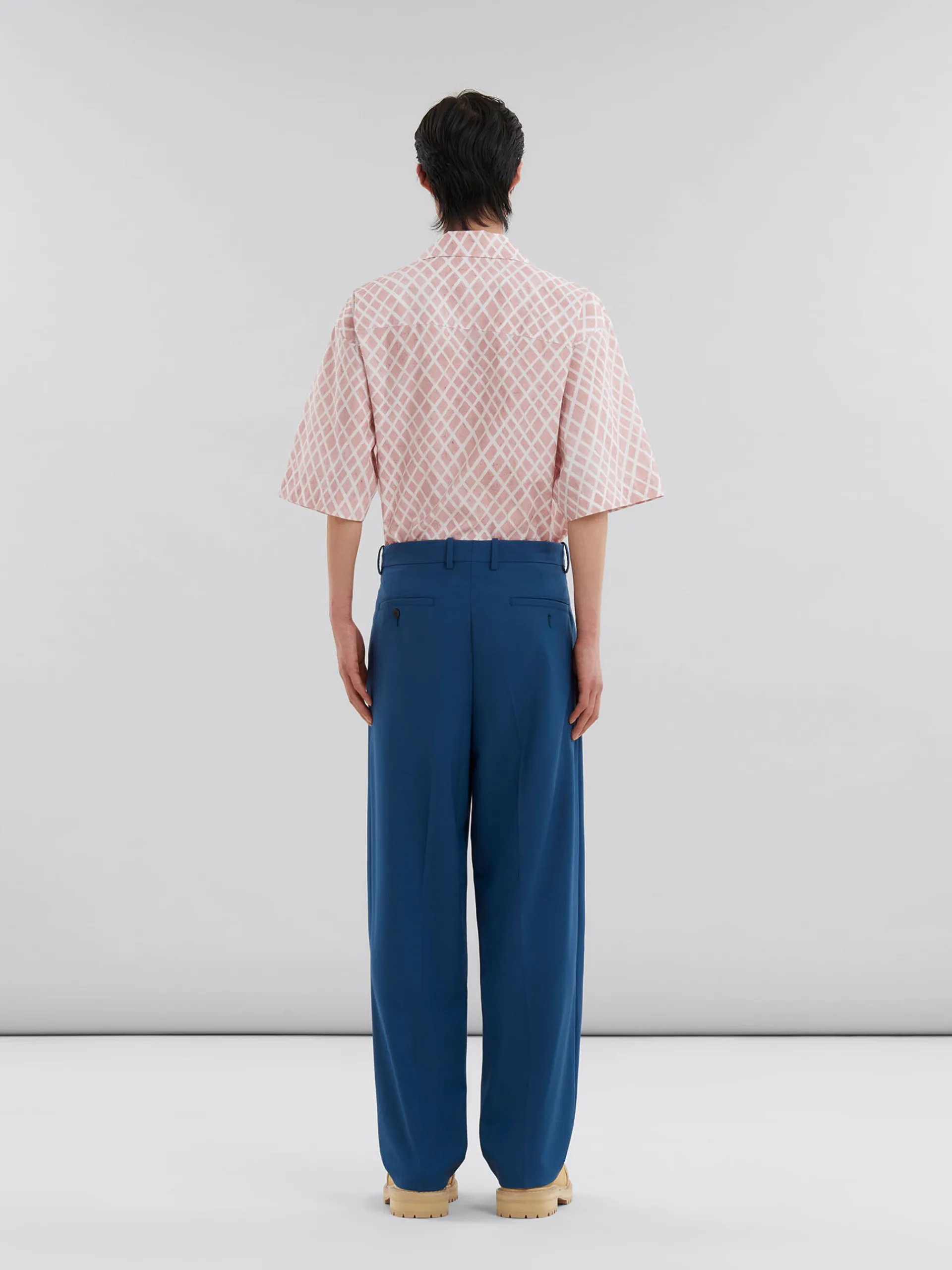 Pants>Marni Blue Wool Trousers With Mending Logo ORIONBLUE